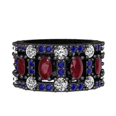 Zelie Tamtur Yüzük - Kök yakut, pırlanta ve lab safir 925 ayar siyah rodyum kaplama gümüş yüzük (1.76 karat) #1rgzvxd