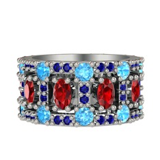 Garnet, akuamarin ve lab safir 18 ayar beyaz altın yüzük