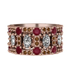 Zelie Tamtur Yüzük - Swarovski, kök yakut ve dumanlı kuvars 8 ayar rose altın yüzük #1rtkoyn