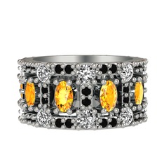Zelie Tamtur Yüzük - Sitrin, pırlanta ve siyah zirkon 14 ayar beyaz altın yüzük (1.76 karat) #1rxw6ni