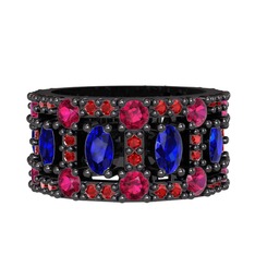 Zelie Tamtur Yüzük - Lab safir, rodolit garnet ve garnet 925 ayar siyah rodyum kaplama gümüş yüzük #1s0tffh