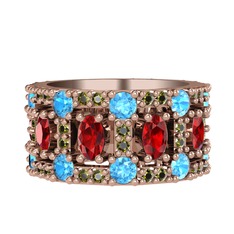 Zelie Tamtur Yüzük - Garnet, akuamarin ve peridot 14 ayar rose altın yüzük #1s2bthe