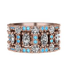 Zelie Tamtur Yüzük - Beyaz zirkon, pırlanta ve akuamarin 925 ayar rose altın kaplama gümüş yüzük (1.76 karat) #1sboj11