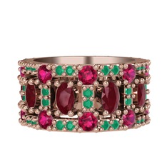 Zelie Tamtur Yüzük - Kök yakut, rodolit garnet ve kök zümrüt 18 ayar rose altın yüzük #1se30m4