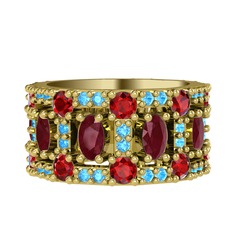 Zelie Tamtur Yüzük - Kök yakut, garnet ve akuamarin 8 ayar altın yüzük #1sfyhbk