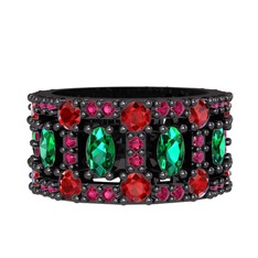 Zelie Tamtur Yüzük - Yeşil kuvars, garnet ve rodolit garnet 925 ayar siyah rodyum kaplama gümüş yüzük #1sjo7rb