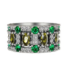 Zelie Tamtur Yüzük - Peridot, yeşil kuvars ve beyaz zirkon 925 ayar gümüş yüzük #1slx1sv