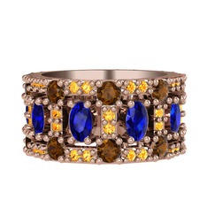 Zelie Tamtur Yüzük - Lab safir, dumanlı kuvars ve sitrin 14 ayar rose altın yüzük #1ssbxn2