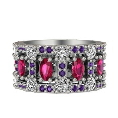 Rodolit garnet, pırlanta ve ametist 8 ayar beyaz altın yüzük (1.76 karat)