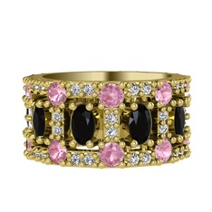 Zelie Tamtur Yüzük - Siyah zirkon, pembe kuvars ve swarovski 14 ayar altın yüzük #1sywogp