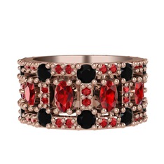 Garnet ve siyah zirkon 8 ayar rose altın yüzük