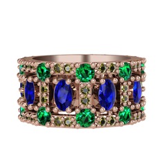 Zelie Tamtur Yüzük - Lab safir, yeşil kuvars ve peridot 925 ayar rose altın kaplama gümüş yüzük #1takaqv