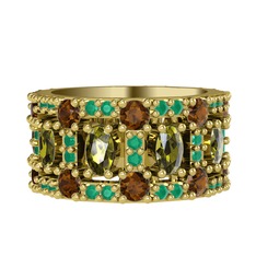 Zelie Tamtur Yüzük - Peridot, dumanlı kuvars ve kök zümrüt 14 ayar altın yüzük #1tepsla