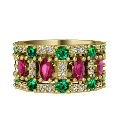 Rodolit garnet, yeşil kuvars ve swarovski 8 ayar altın yüzük