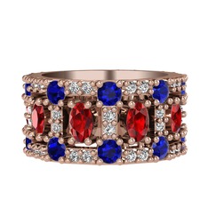 Garnet, lab safir ve beyaz zirkon 18 ayar rose altın yüzük