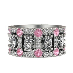 Zelie Tamtur Yüzük - Swarovski ve pembe kuvars 8 ayar beyaz altın yüzük #1u9ob5o