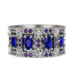 Lab safir, pırlanta ve ametist 8 ayar beyaz altın yüzük (1.76 karat)