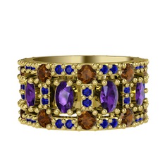 Zelie Tamtur Yüzük - Ametist, dumanlı kuvars ve lab safir 925 ayar altın kaplama gümüş yüzük #1uk3zul