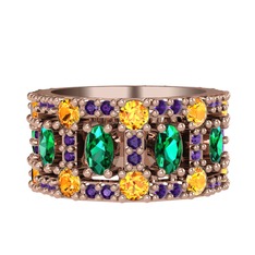 Zelie Tamtur Yüzük - Yeşil kuvars, sitrin ve ametist 8 ayar rose altın yüzük #1um0t2t