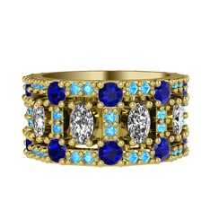 Zelie Tamtur Yüzük - Swarovski, lab safir ve akuamarin 8 ayar altın yüzük #1un07io
