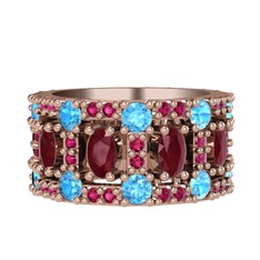 Zelie Tamtur Yüzük - Kök yakut, akuamarin ve rodolit garnet 14 ayar rose altın yüzük #1uovmwd