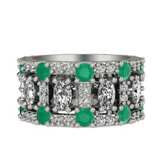 Zelie Tamtur Yüzük - Beyaz zirkon, kök zümrüt ve pırlanta 14 ayar beyaz altın yüzük (0.66 karat) #1v0omr5
