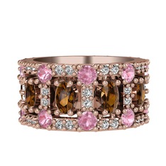 Zelie Tamtur Yüzük - Dumanlı kuvars, pembe kuvars ve swarovski 18 ayar rose altın yüzük #1v3lc4w