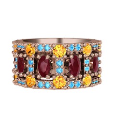 Zelie Tamtur Yüzük - Kök yakut, sitrin ve akuamarin 18 ayar rose altın yüzük #1v7kct3