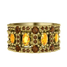 Sitrin ve dumanlı kuvars 18 ayar altın yüzük