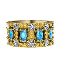 Zelie Tamtur Yüzük - Akuamarin, pırlanta ve sitrin 925 ayar altın kaplama gümüş yüzük (1.76 karat) #1vbaoyi