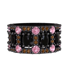 Zelie Tamtur Yüzük - Siyah zirkon, pembe kuvars ve dumanlı kuvars 925 ayar siyah rodyum kaplama gümüş yüzük #1vehymj