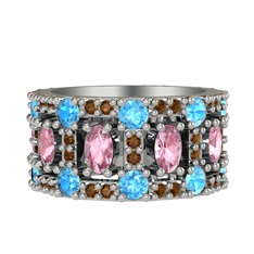 Zelie Tamtur Yüzük - Pembe kuvars, akuamarin ve dumanlı kuvars 18 ayar beyaz altın yüzük #1vwwqv7