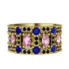 Zelie Tamtur Yüzük - Pembe kuvars, lab safir ve siyah zirkon 18 ayar altın yüzük #1w0ixi5