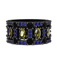 Zelie Tamtur Yüzük - Peridot, siyah zirkon ve lab safir 925 ayar siyah rodyum kaplama gümüş yüzük #1wo4um7