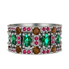 Zelie Tamtur Yüzük - Yeşil kuvars, dumanlı kuvars ve rodolit garnet 14 ayar beyaz altın yüzük #1wr2upl