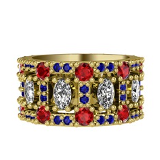 Zelie Tamtur Yüzük - Beyaz zirkon, garnet ve lab safir 8 ayar altın yüzük #1ww59h8