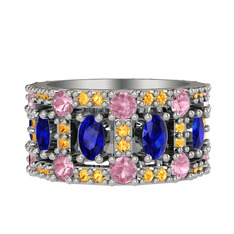 Zelie Tamtur Yüzük - Lab safir, pembe kuvars ve sitrin 14 ayar beyaz altın yüzük #1wx9uyx