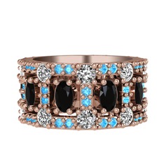 Zelie Tamtur Yüzük - Siyah zirkon, beyaz zirkon ve akuamarin 18 ayar rose altın yüzük #1wybxkn