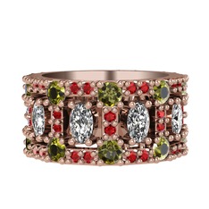 Swarovski, peridot ve garnet 925 ayar rose altın kaplama gümüş yüzük