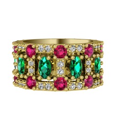 Yeşil kuvars, rodolit garnet ve swarovski 18 ayar altın yüzük