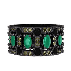 Zelie Tamtur Yüzük - Kök zümrüt, siyah zirkon ve peridot 925 ayar siyah rodyum kaplama gümüş yüzük #1x5vei0