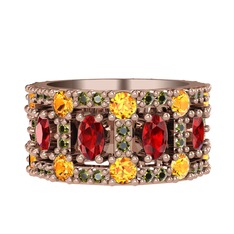 Garnet, sitrin ve peridot 18 ayar rose altın yüzük