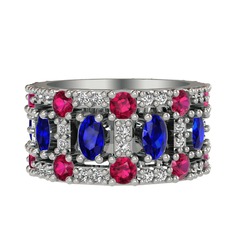 Zelie Tamtur Yüzük - Lab safir, rodolit garnet ve beyaz zirkon 18 ayar beyaz altın yüzük #1xksvxh