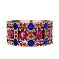 Rodolit garnet, lab safir ve garnet 14 ayar rose altın yüzük