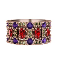 Garnet, ametist ve peridot 18 ayar rose altın yüzük