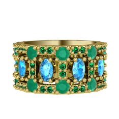 Zelie Tamtur Yüzük - Akuamarin, kök zümrüt ve yeşil kuvars 925 ayar altın kaplama gümüş yüzük #1xse383