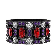 Zelie Tamtur Yüzük - Garnet, pırlanta ve ametist 925 ayar siyah rodyum kaplama gümüş yüzük (1.76 karat) #1xsla0f