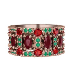 Kök yakut, garnet ve kök zümrüt 14 ayar rose altın yüzük