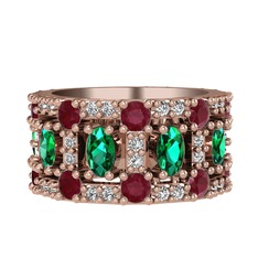 Zelie Tamtur Yüzük - Yeşil kuvars, kök yakut ve swarovski 8 ayar rose altın yüzük #1xyolk5