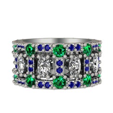 Beyaz zirkon, yeşil kuvars ve lab safir 925 ayar gümüş yüzük